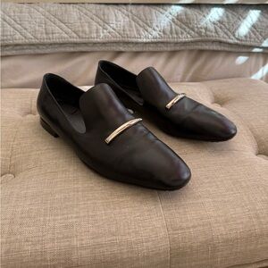 Via Spiga Black Leather Slip-On Loafers